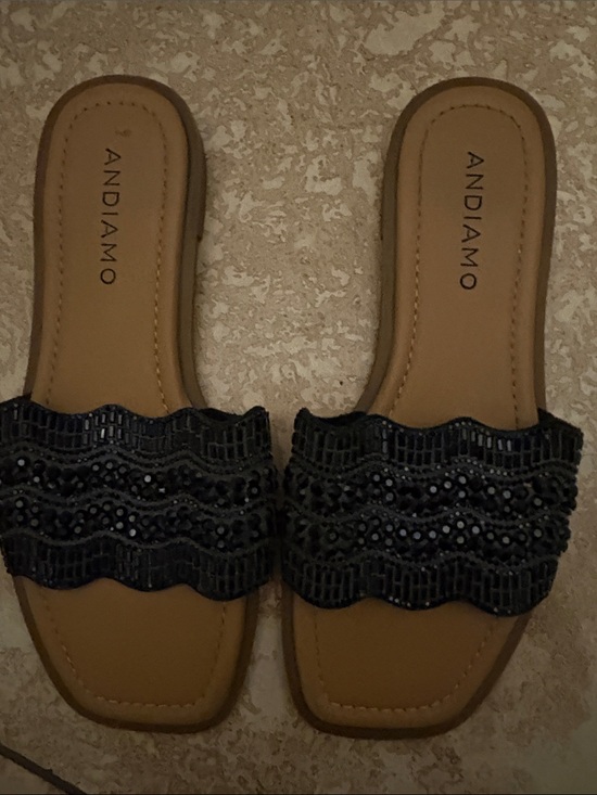 Andiamo Shoes - Andiamo Women's Black Beaded Slide Sandals Size 6.5